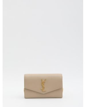 Saint Laurent Uptown Pouch With Chain - Natural