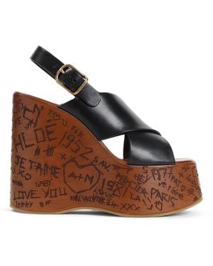 Chloé Maxime Wedge Sandals Shoes - Brown