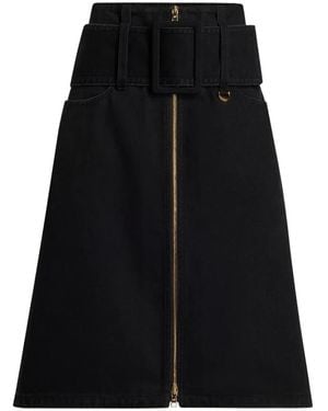 Patou Zipped Midi Belted Skirt - Black