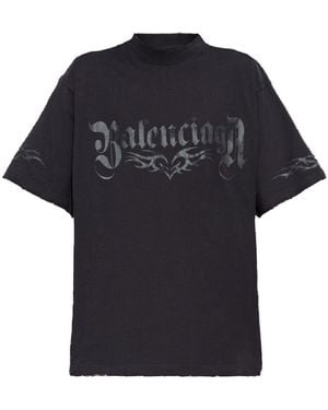 Balenciaga Medium Fit Printed Logo T-Shirt - Black