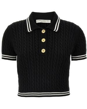 Alessandra Rich Braided Polo Shirt - Black