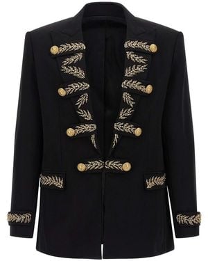 Balmain Leaf Embroidery Blazer - Black