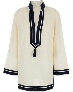 Tory Burch Whitetunic With Contrasting Details And Tassel