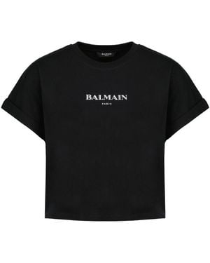 Balmain Vintage Print Crop T-shirt - Black