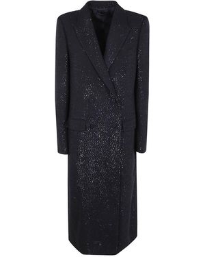 Tom Ford Sequined Wool Blend Crepe Double Breasted Coat - Blue