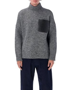 JW Anderson High Neck Knit Leather Patch Jumper - Grey