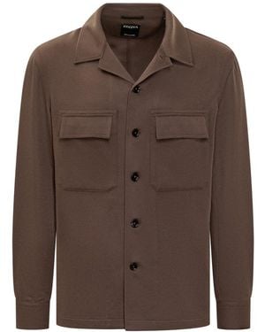 ZEGNA Overshirt In Brown Wool