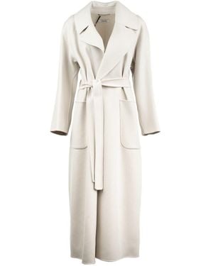Max Mara Ivory Wool Long Robe Coat - Natural