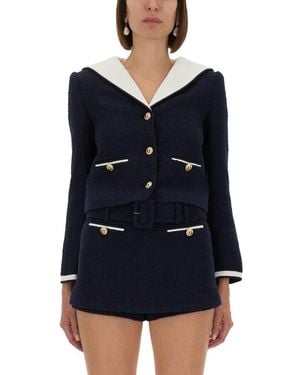 Self-Portrait Boucle Jacket With Contrasting Neckline - Blue