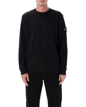 Stone Island Textured Cotton Crew Neck Sweatshirt - Black