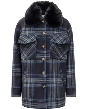 Ava Adore Wool Check Coat - Blue