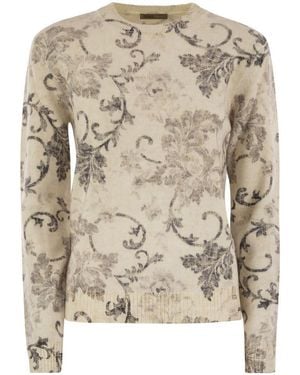 Herno Wool Jumper With Floral Pattern - Natural