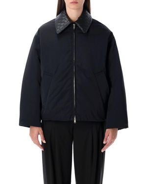 Bottega Veneta Padded Bomber With Intreccio Leather Collar - Blue