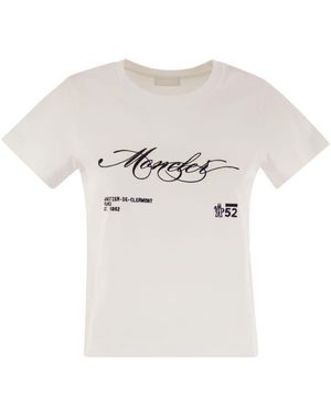 Moncler Cotton T-shirt With Embroidered Cursive Logo - White