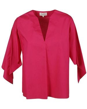 Psophia Cotton V-neck Top - Red