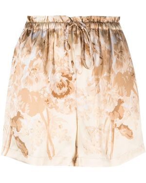 Gold Hawk Hawk Printed Drawstring Silk Shorts - Natural