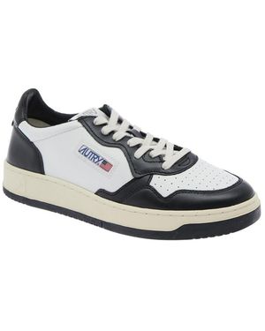 Autry 'medalist Low-top' White And Black Trainers With Side Logo In Leather Man