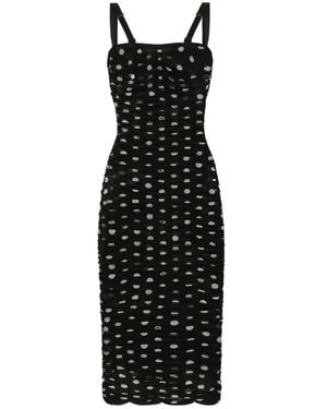 Dolce & Gabbana Tulle Calf-Length Sheath Dress With Draping And Polka-Dot - Black