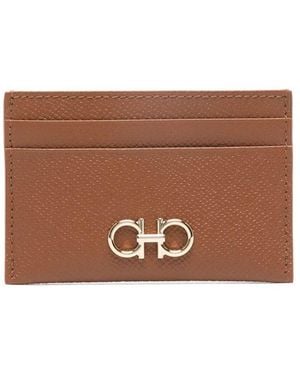 Ferragamo Hammered Leather Gancini Cardholder Accessories - Brown