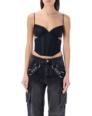 MISBHV Cropped Corset Top With Delicate Ruffles And Stylish Slits - Black