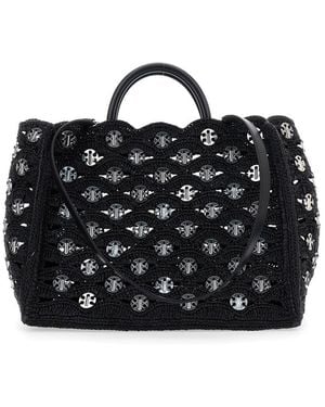 Rabanne Handbag With Weaving And All-Over Disc Details - Black