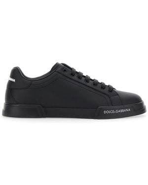 Dolce & Gabbana 'Portofino' Low Top Trainers With Logo Patch On The Tongue And Logo Lettering On The Side - Black