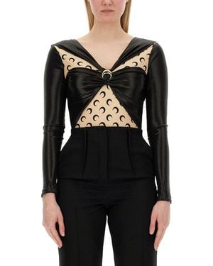 Marine Serre Draped Bodysuit With Glossy Fabric - Black