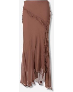 STAUD Maxi Skirt Ruffles - Brown