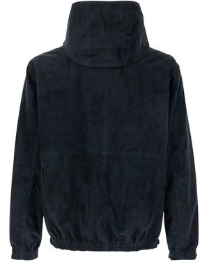 Arma Dark Blue Reversible Jacket With Hood In Suede And Tech Fabric Man
