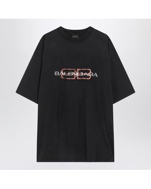 Balenciaga Faded Bb Icon Stencil Medium Fit T-Shirt - Black