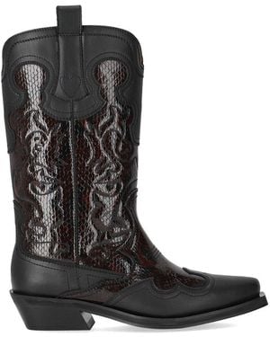 Ganni Reptile Effect Texan Boot - Black