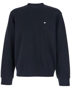 Emporio Armani Crewneck Sweatshirt With Logo Embroidery On The Front - Blue