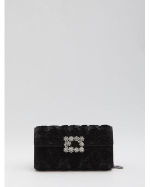 Roger Vivier Envelope Flap Flower Buckle Clutch - Gray