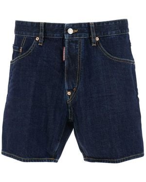 DSquared² Blue Shorts With Back Logo Patch And Contrast Stitching In Denim Man