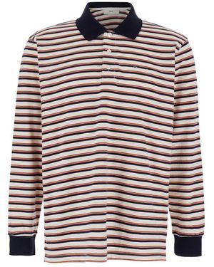 DUNST Multicolour Polo Shirt With All-over Striped Motif And Logo Embroidered On The Front In Cotton Man - Blue