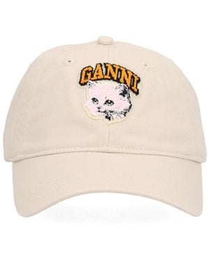 Ganni "Cat" Baseball Hat With Logo - Natural