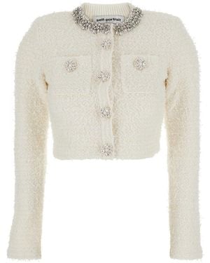 Self-Portrait Cream Textured Knit Cardigan - White