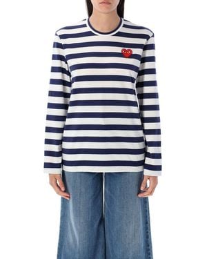 COMME DES GARÇONS PLAY Rhinestones Heart Striped T-Shirt - Blue