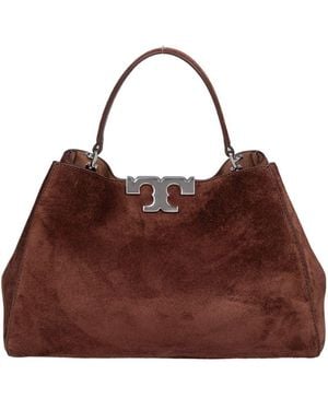 Tory Burch Suede Satchel Bag With Leather Details - Brown