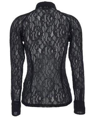 MSGM Shirt With All-Over Floral Embroidery And Semi-Sheer Design - Black