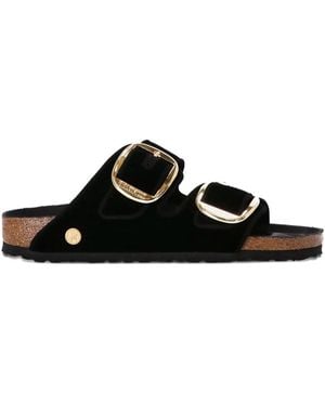 Birkenstock Arizona Big Buckle Velvet Sandals Shoes - Black