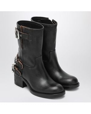 Chloé Dakota Biker-Style Boot With Vintage Effect - Black