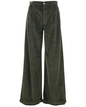 PT Torino Green Pants With Logo Patch On The Back In Corduroy Woman