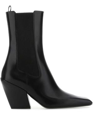 Prada Leather Ankle Boots - Black