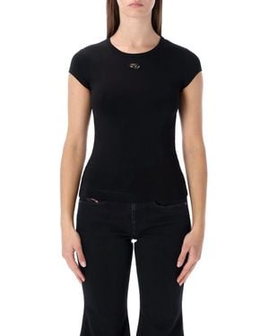 DIESEL T-Angie-Od T-Shirt With Cut-Out Embroidered Logo - Black