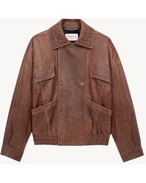 Saint Laurent Leather Bomber Jacket - Brown