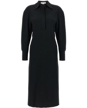 Victoria Beckham 'Long Sleeve Polo Collar Midi' Dress - Black