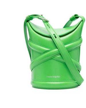 McQueen The Curve Small Leather Bucket Bag - Green