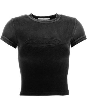 T By Alexander Wang Baby Tee In Plush Velour - Black
