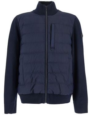 Moose Knuckles Cardigan With Knitted Inserts And Logo Patch On Sleeve - Blue